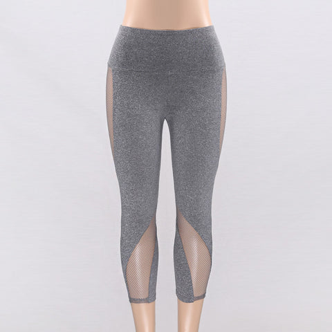 Sexy Mesh Patchwork Gray Women Leggings Fitness High Waist Elastic Breathable Workout Legging 2022 New Woman Clothing Pants