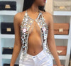 Sexy Metal Chain Crop Tops Women Summer Bling Hollow Sequins Halter shirt Womens cropped Sparkly Luxury Nightclub Party Cami top