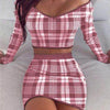 Sexy Mini Skirt Suits Women Long Sleeve Off Shoulder Blouse Top elegance Plaid Bodycon Skirt Outfits Women's Clothing