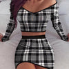 Sexy Mini Skirt Suits Women Long Sleeve Off Shoulder Blouse Top elegance Plaid Bodycon Skirt Outfits Women's Clothing