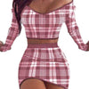 Sexy Mini Skirt Suits Women Long Sleeve Off Shoulder Blouse Top elegance Plaid Bodycon Skirt Outfits Women's Clothing
