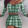 Sexy Mini Skirt Suits Women Long Sleeve Off Shoulder Blouse Top elegance Plaid Bodycon Skirt Outfits Women's Clothing