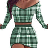 Sexy Mini Skirt Suits Women Long Sleeve Off Shoulder Blouse Top elegance Plaid Bodycon Skirt Outfits Women's Clothing