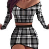 Sexy Mini Skirt Suits Women Long Sleeve Off Shoulder Blouse Top elegance Plaid Bodycon Skirt Outfits Women's Clothing