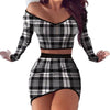 Sexy Mini Skirt Suits Women Long Sleeve Off Shoulder Blouse Top elegance Plaid Bodycon Skirt Outfits Women's Clothing