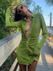 Sexy Mini Slim Dress Women Green Club Party Dress Turn-Down Collar Button Ruched Shirt Dresses Female Elegant Vestidos