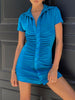 Sexy Mini Slim Dress Women Green Club Party Dress Turn-Down Collar Button Ruched Shirt Dresses Female Elegant Vestidos
