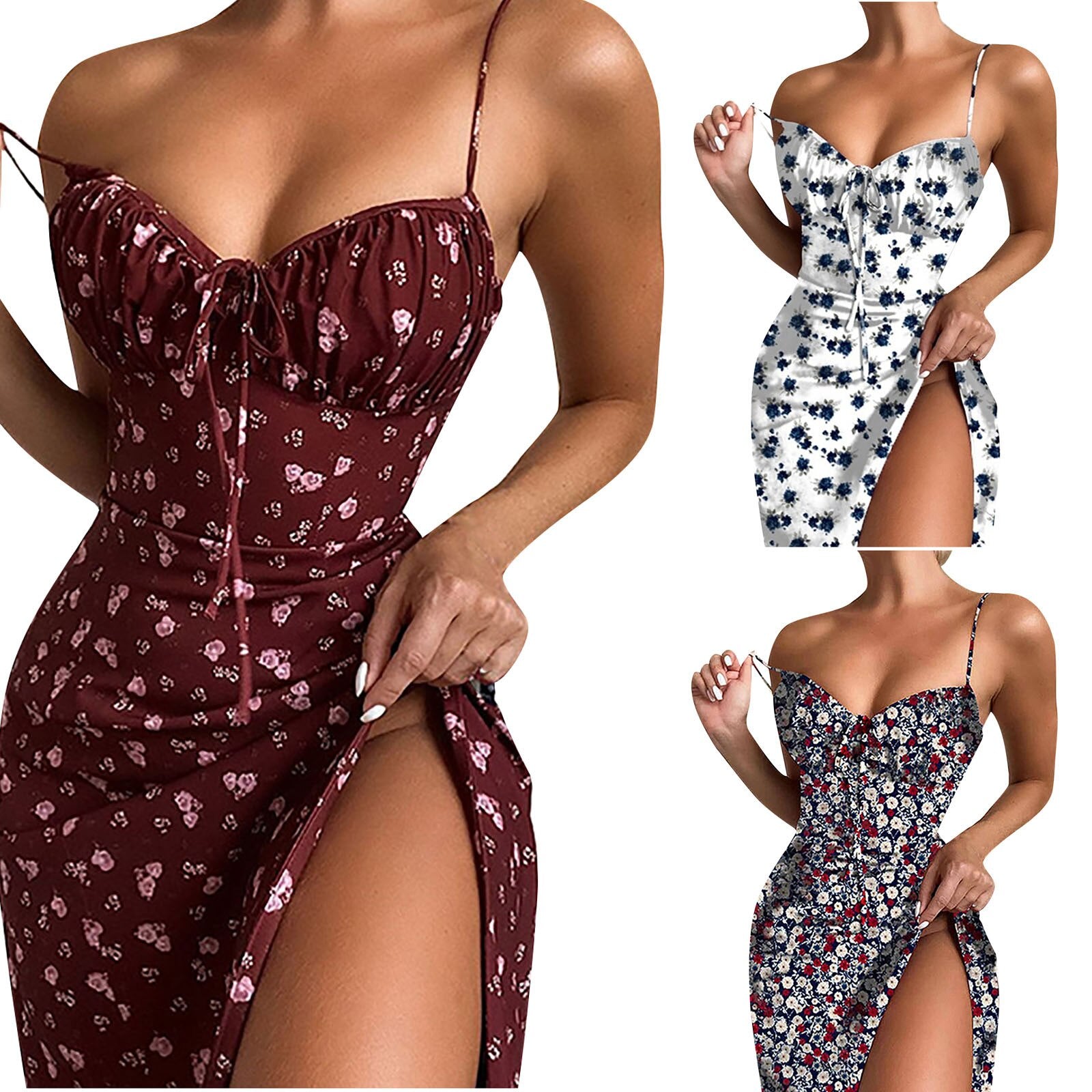 Sexy Nightclub Ladies Dress Slim Foral Sleeveless Sling Strap Off Shou