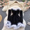 Sexy Off Shoulder Faux Strapless Dress Women Red/Black/White Elegant Club Party Vestidos Female High Waist Mini Dress Christmas