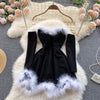Sexy Off Shoulder Faux Strapless Dress Women Red/Black/White Elegant Club Party Vestidos Female High Waist Mini Dress Christmas