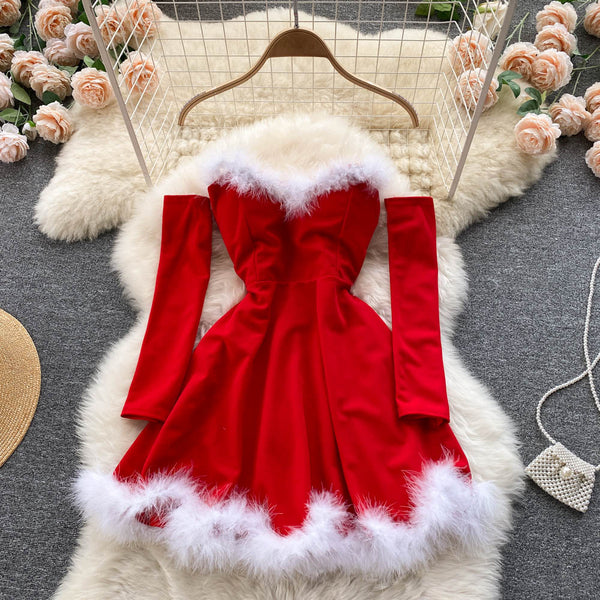 Sexy Off Shoulder Faux Strapless Dress Women Red/Black/White Elegant Club Party Vestidos Female High Waist Mini Dress Christmas