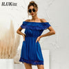 Sexy Off Shoulder Mini Dress Women Summer 2023 Short Sleeve Black Lace Solid White Elegant Dresses Casual Robe Femme