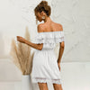 Sexy Off Shoulder Mini Dress Women Summer 2023 Short Sleeve Black Lace Solid White Elegant Dresses Casual Robe Femme