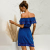 Sexy Off Shoulder Mini Dress Women Summer 2023 Short Sleeve Black Lace Solid White Elegant Dresses Casual Robe Femme