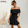 Sexy Off Shoulder Mini Dress Women Summer 2023 Short Sleeve Black Lace Solid White Elegant Dresses Casual Robe Femme