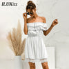 Sexy Off Shoulder Mini Dress Women Summer 2023 Short Sleeve Black Lace Solid White Elegant Dresses Casual Robe Femme
