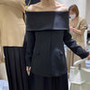 Sexy Off-Shoulder Slimming Long Sleeve Black Business Suit Coat Women Temperament Slim Blazer Top Ladies 2023 Spring Clothes