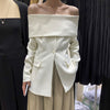 Sexy Off-Shoulder Slimming Long Sleeve Black Business Suit Coat Women Temperament Slim Blazer Top Ladies 2023 Spring Clothes