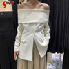 Sexy Off-Shoulder Slimming Long Sleeve Black Business Suit Coat Women Temperament Slim Blazer Top Ladies 2023 Spring Clothes