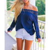 Sexy Off Shoulder Top Chiffon Blouse Women Long Sleeve Lace Patchwork Women chiffon Shirts Loose Casual Blouses Blusas WS9515M