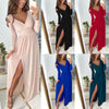 Sexy Off Shoulder V Neck Slim Split Maxi Dress Women Long Sleeve Solid Elegant Party Dresses 2022 Autumn Woman Casual Long Dress