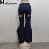 Sexy Ripped Jeans Fringe Hollow Out Ruffle Water Wash Flare Denim Pants High Waist Bodycon Hole Women Trousers Club Outfits