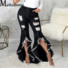 Sexy Ripped Jeans Fringe Hollow Out Ruffle Water Wash Flare Denim Pants High Waist Bodycon Hole Women Trousers Club Outfits