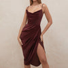 Sexy Satin V Neck Maxi Dress Women Spaghetti Strap Sleeveless Backless Side Split Long Dresses 2023 Spring Lady
