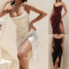 Sexy Satin V Neck Maxi Dress Women Spaghetti Strap Sleeveless Backless Side Split Long Dresses 2023 Spring Lady
