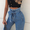 Sexy Skinny Jeans Women High-waisted Hips and Raw Lace-up Jeans Retro Street Stretch Leggings Plus Size S-3XL