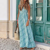 Sexy Sling Floral Print Boho Beach Dress Women Summer Sleeveless Tie Up Party Maxi Long Dresses Casual Holiday Sundress Vestidos