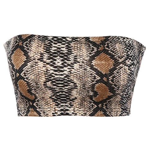 Sexy Snake Skin Printed Crop Top Women Strapless Boob Tube Ladies Stretch Bandeau Bra Crop Tops 2022 Fashion Party Shirt