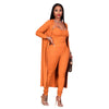 Sexy Solid Knitted Suit Women 2 Piece Set Casual Outfits Spaghetti Strap Bodycon Jumpsuit and Long Sleeve Open Stitch Streetwear