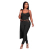 Sexy Solid Knitted Suit Women 2 Piece Set Casual Outfits Spaghetti Strap Bodycon Jumpsuit and Long Sleeve Open Stitch Streetwear