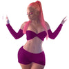 Sexy Solid Off the Shoulder Long Sleeve Crop Top + Shorts 2 Piece Outfits Women's Candy Colors Club Two Piece Set Women
