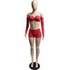 Sexy Solid Off the Shoulder Long Sleeve Crop Top + Shorts 2 Piece Outfits Women's Candy Colors Club Two Piece Set Women