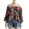 Sexy Strapless Three Quarter Sleeve Chiffon Blouses Short Style Slash Neck Shirts women chiffon Blouse Top