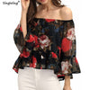 Sexy Strapless Three Quarter Sleeve Chiffon Blouses Short Style Slash Neck Shirts women chiffon Blouse Top