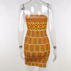 Sexy Strapless Tube Mini Dress Vintage African Style Women Smocked Stretchy Sleeveless Off Shoulder Backless Split Short Dress