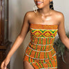 Sexy Strapless Tube Mini Dress Vintage African Style Women Smocked Stretchy Sleeveless Off Shoulder Backless Split Short Dress