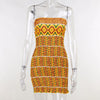Sexy Strapless Tube Mini Dress Vintage African Style Women Smocked Stretchy Sleeveless Off Shoulder Backless Split Short Dress