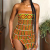 Sexy Strapless Tube Mini Dress Vintage African Style Women Smocked Stretchy Sleeveless Off Shoulder Backless Split Short Dress
