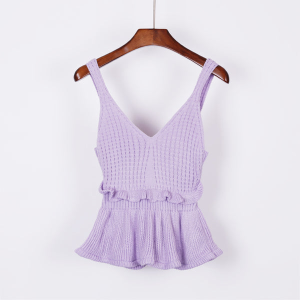 Sexy Stretchable Knit V Neck Crop Cami Tops Summer Style 2022 Vogue Plain Women Sexy Spaghetti Strap Camisole Tank Shirt