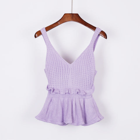 Sexy Stretchable Knit V Neck Crop Cami Tops Summer Style 2022 Vogue Plain Women Sexy Spaghetti Strap Camisole Tank Shirt