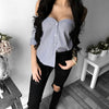 Sexy Stripe Blouse Women Autumn Long Sleeved Shirts Tops Off Shoulder Button Blouses Strapless Slash Neck Blouse Clothes