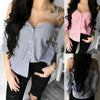 Sexy Stripe Blouse Women Autumn Long Sleeved Shirts Tops Off Shoulder Button Blouses Strapless Slash Neck Blouse Clothes