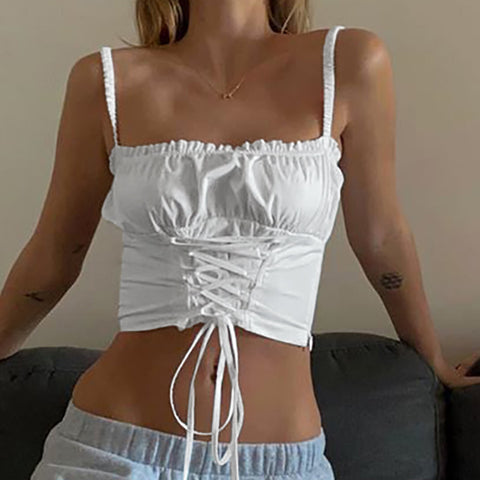 Sexy Summer Women Bandage Tank Top Fashion Ladies Sleeveless Strapless Ruched Slim Crop Top Camisole Female Clothing Tanks D6#