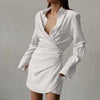 Sexy Swinging Collar Mini Dress Slim Solid Basic Dress Women Sundress Trendy Short Dress Casual Long Sleeve Costume Hot