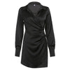 Sexy Swinging Collar Mini Dress Slim Solid Basic Dress Women Sundress Trendy Short Dress Casual Long Sleeve Costume Hot