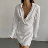 Sexy Swinging Collar Mini Dress Slim Solid Basic Dress Women Sundress Trendy Short Dress Casual Long Sleeve Costume Hot